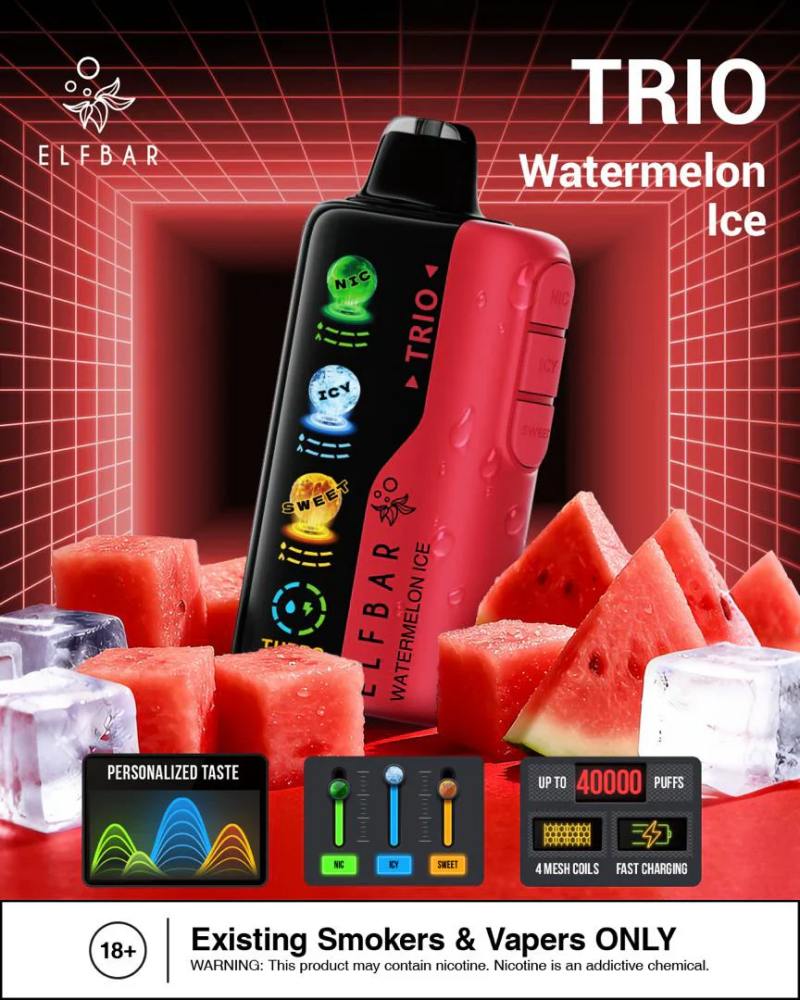 ElfbarTrioWatermelonIce40000Puffsvapedevicewithwatermelonandice ELFBAR TRIO 40000